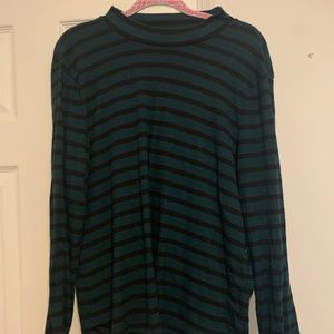 Green and black striped long sleeve sweater